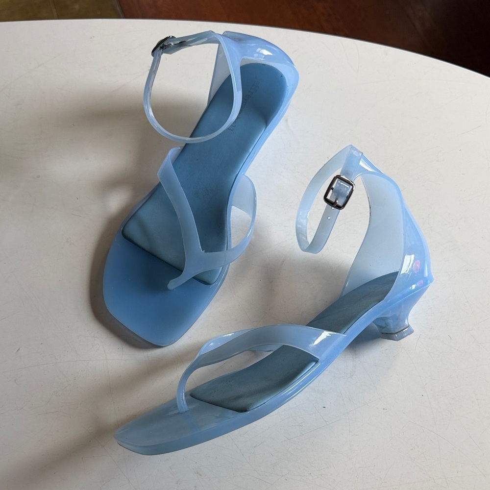 Women's Light Blue Ankle-Strap Kitten Heel Sandals